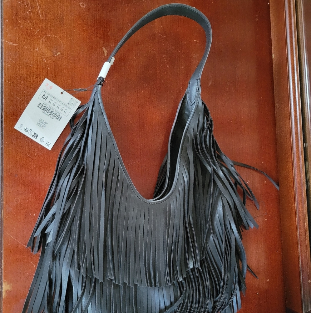 Zara Black Fringed Shoulder Bag
